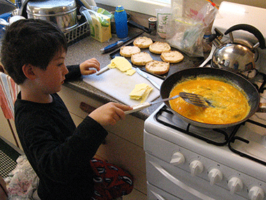 scrambling eggs